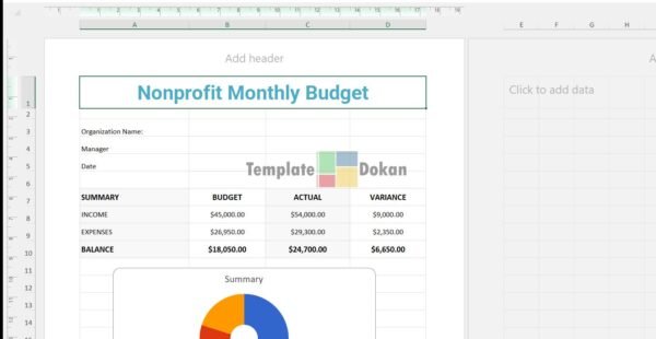Nonprofit Monthly Budget Template A4